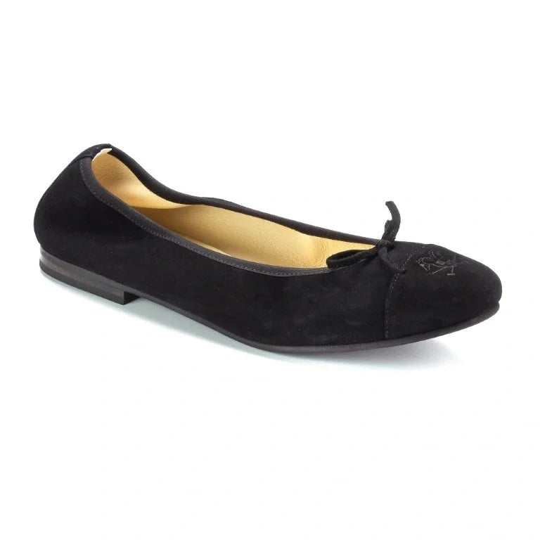 Elegant black suede slip-on shoes for girls, teens, and women by London Kids