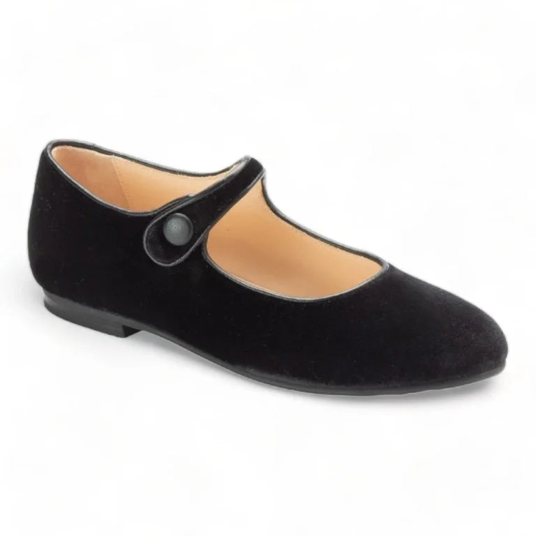 Black velvet strap for girl by London Kids - elegant button-closure Mary Jane