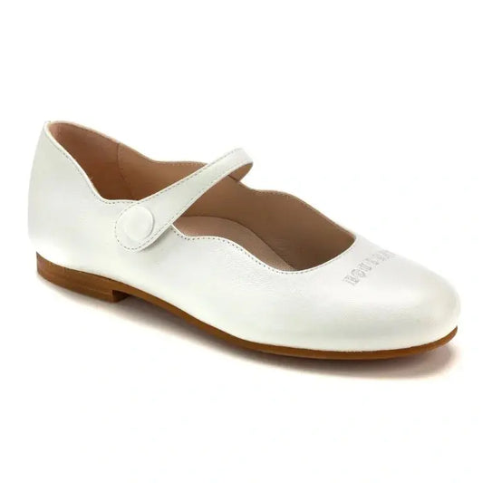 White soft leather strap for girl by London Kids - white soft leather strap - button-closure Mary Jane