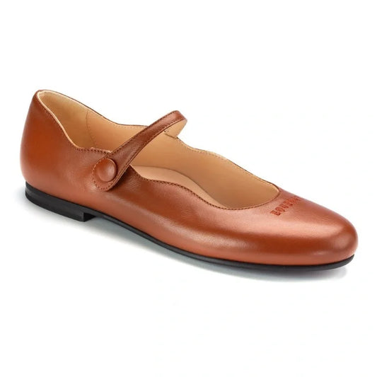 Rust soft leather strap for girl by London Kids - button closure Mary Jane in elegant rust color crafted from soft leather.