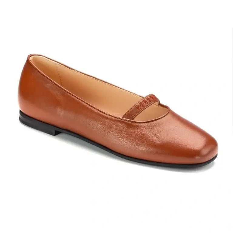 Tan soft leather flats for girls, teens, and women by London Kids - ballet flat with low strap