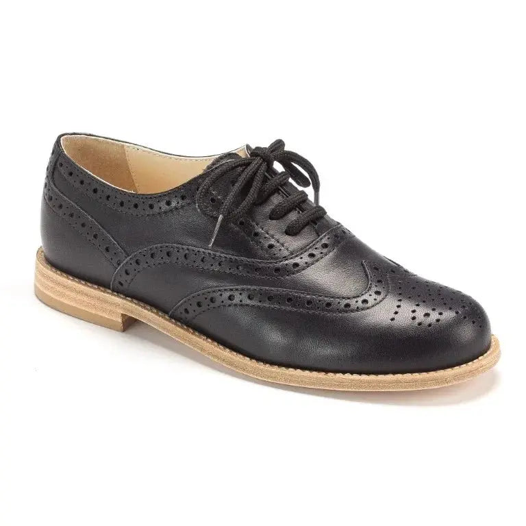 Black soft leather lace shoes for boys by London Kids, ideal for formal occasions.