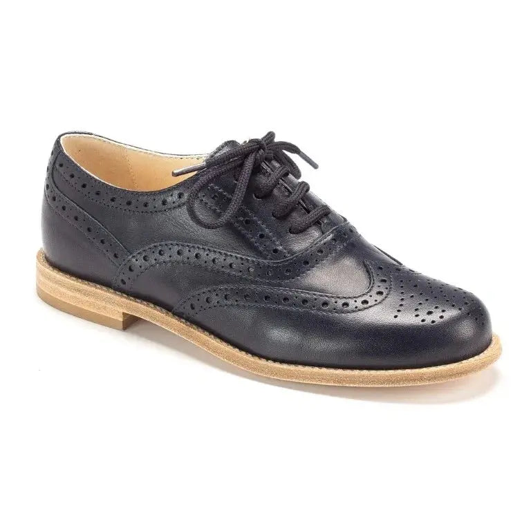 Navy soft leather lace shoes for boys by London Kids - Navy color