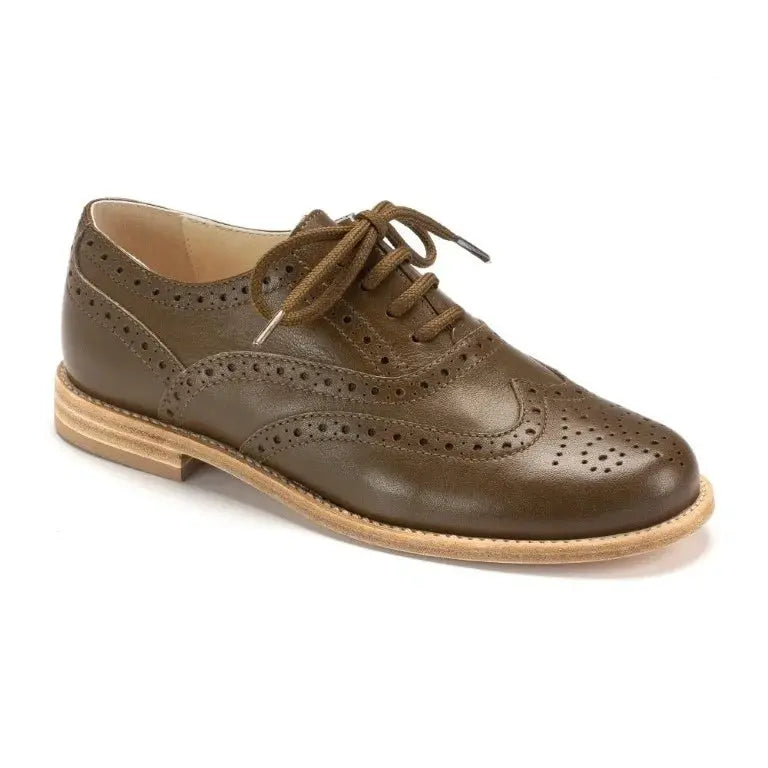 Taupe soft leather lace shoes for boys by London Kids, crafted in Italy