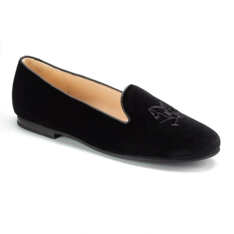 1686 - Black Velvet Smoking Loafer for Girl by London Kids