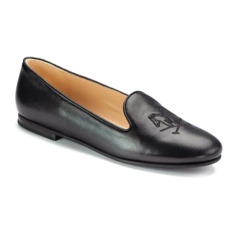 Black Soft Leather Smoking Loafer for a stylish girl by London Kids