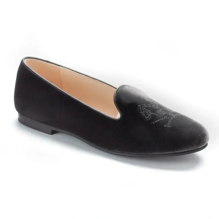 Grey velvet smoking loafer for girl by London Kids - luxury footwear