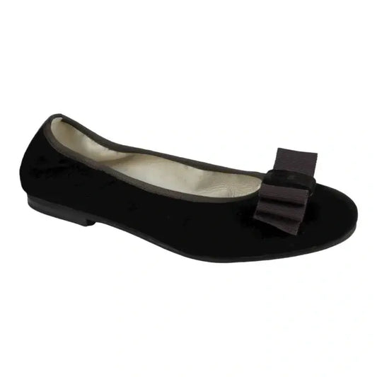 Brown velvet flats for girl, teen, women by London Kids - bow ballet flat