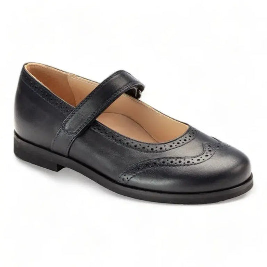 Black soft leather velcro shoes for girls by London Kids