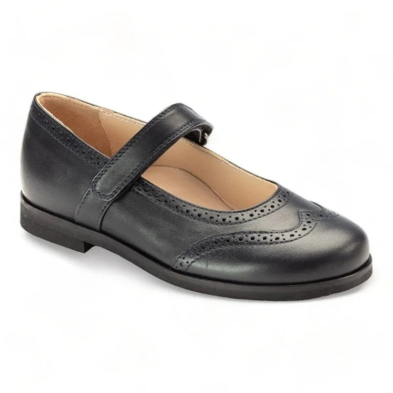 Navy soft leather Velcro shoes for girls by London Kids - casual style