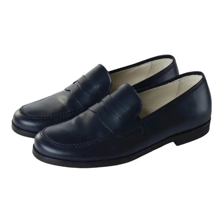 1907 - Navy Polished Leather Slip On for Boy/Girl by London Kids London Kids