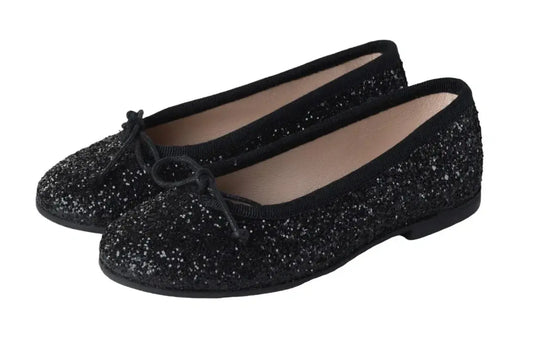 Black glitter flats for girls, teens, and women by Galluci - elegant and versatile ballet flats