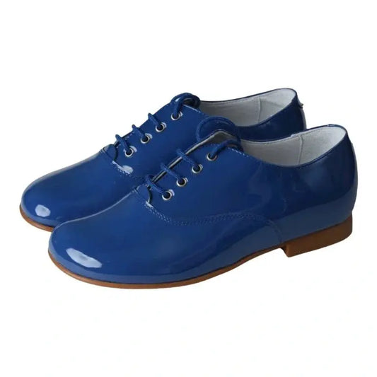 Blue Patent Leather Lace Shoes for Boy by Beberlis - Blue Patent Leather Lace Shoes crafted in Spain for young boys