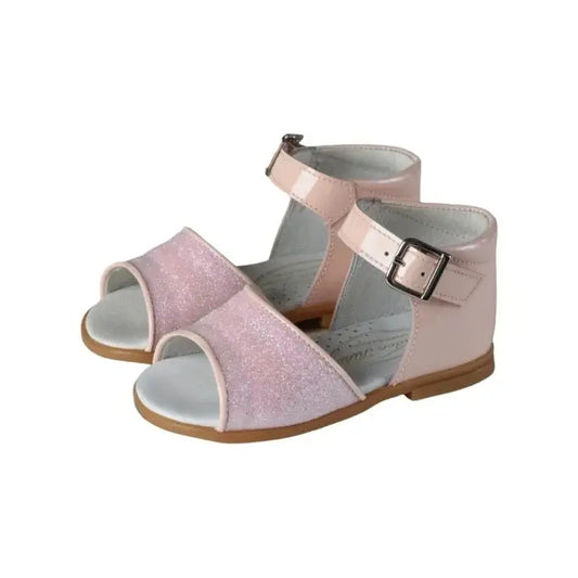 Pink glitter strap toddler sandals by Beberlis - London Kids, Spain.