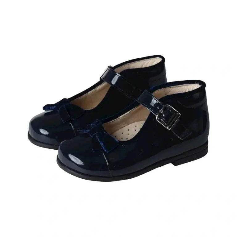 Navy Patent Leather Strap for Toddler by Beberlis - Navy Patent Leather Toddler Shoe - London Kids - Strap Style