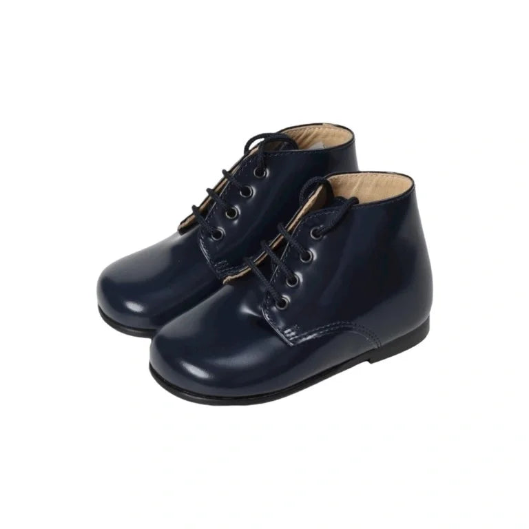 Navy polished leather lace toddler shoes by Beberlis - London Kids