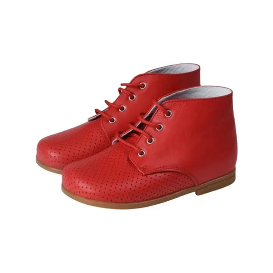 Red soft leather lace toddler shoes by Beberlis.