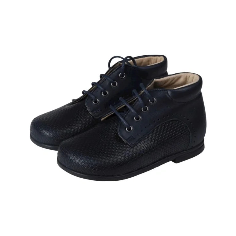 Navy soft leather lace toddler shoes by Beberlis, made of high-quality material