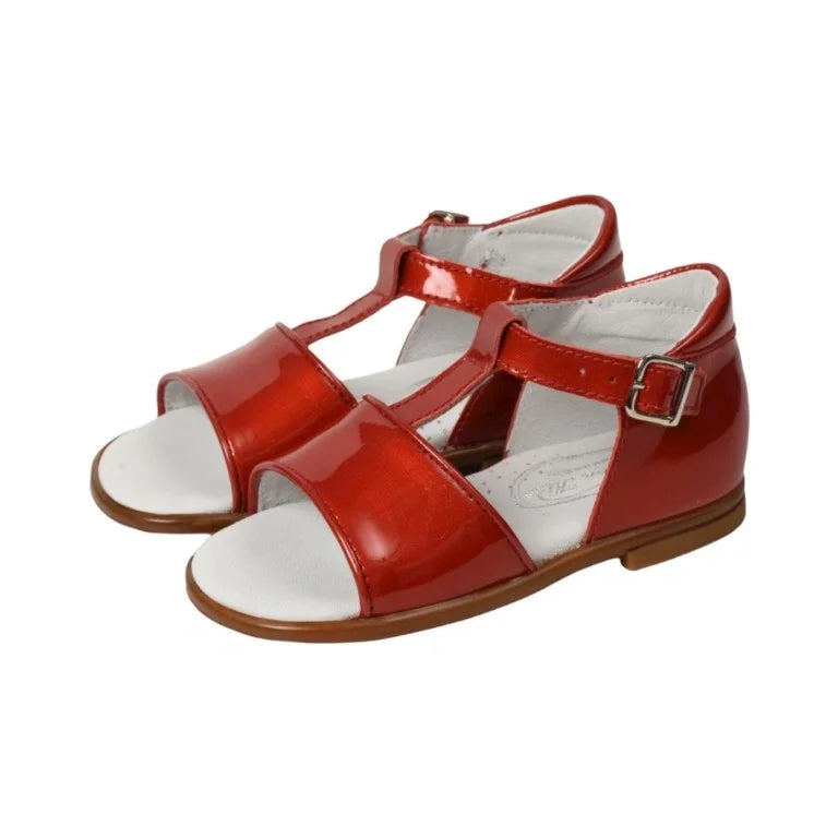 Red patent leather strap sandal for toddlers by Beberlis