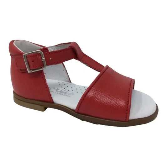 Red soft leather strap sandal for toddlers by Beberlis - red color, soft leather, toddler strap sandal.