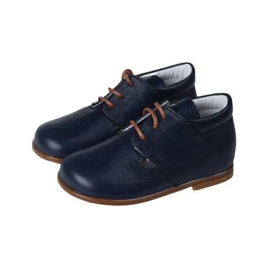 Navy soft leather lace toddler shoes by Beberlis, made in Spain