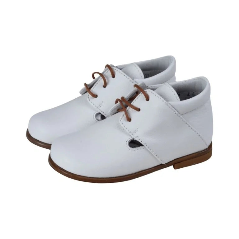 White soft leather lace toddler shoes by Beberlis