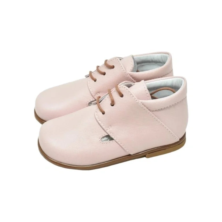 Pink soft leather lace toddler shoes by Beberlis - pink color