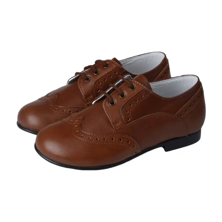 Tan soft leather lace shoes for boys by Beberlis - ideal for dress and casual occasions.