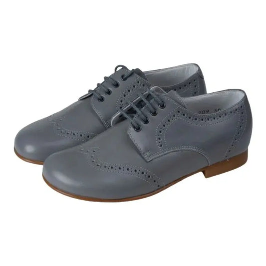 Light grey matte leather dress shoes for boys with durable sole