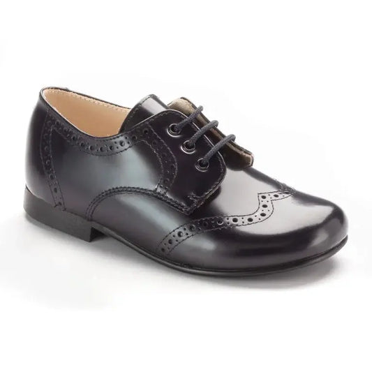 Navy high shine leather dress shoes for boys with polished finish