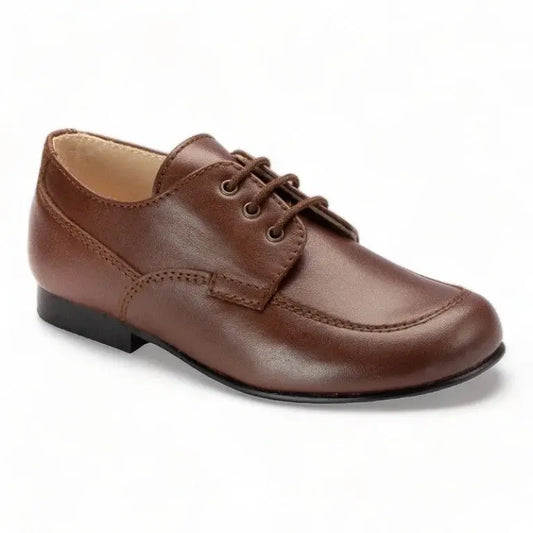 Brown soft leather lace shoes for boys by Beberlis