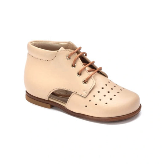 Beige Leather Babys Summer Lace Shoe with soft premium leather crafted in Spain