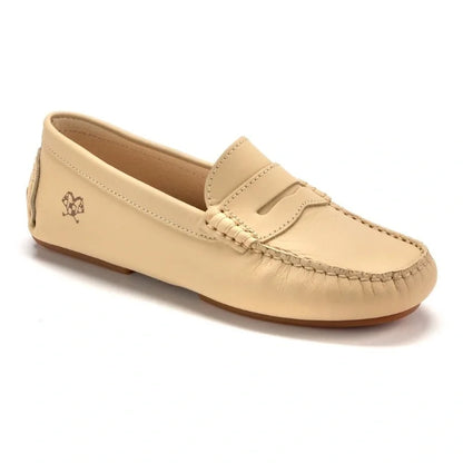 Girl's Beige Sahara Classic Penny Style Moccasin, luxury Italian leather footwear