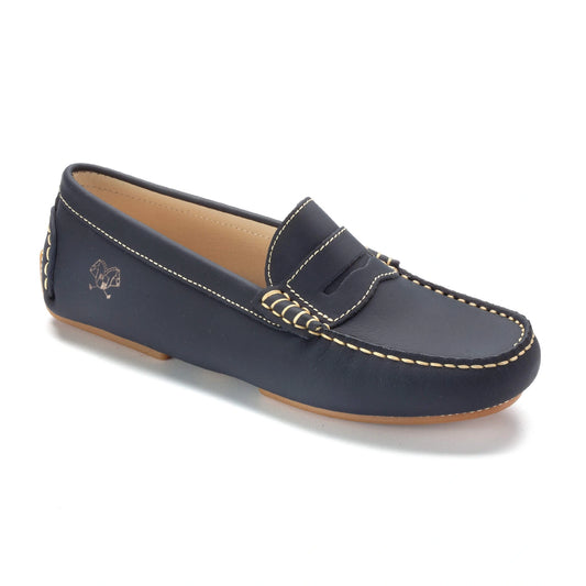 Navy Sahara with Beige Stitch Classic Penny Mocassin for Girls