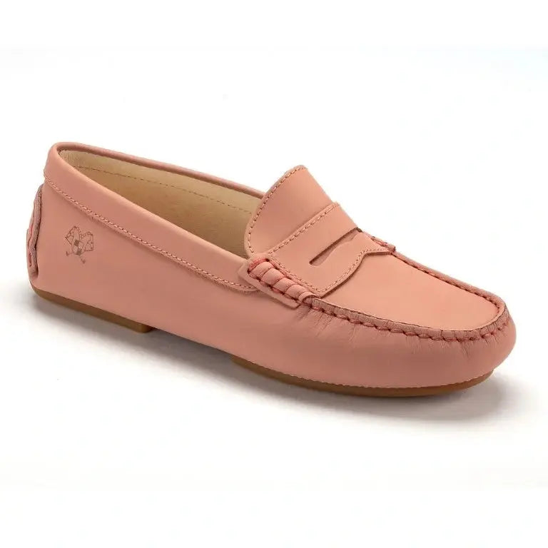 Salmon Sahara Leather Soft Loafer for Girl by London Kids - Salmon color, Sahara leather material, girl's soft loafer style, London Kids brand