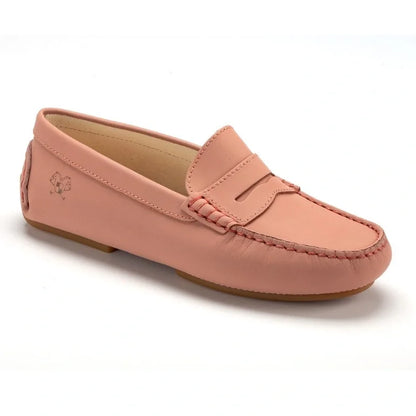 Salmon Sahara Leather Soft Loafer for Girl by London Kids - Salmon color, Sahara leather material, girl's soft loafer style, London Kids brand