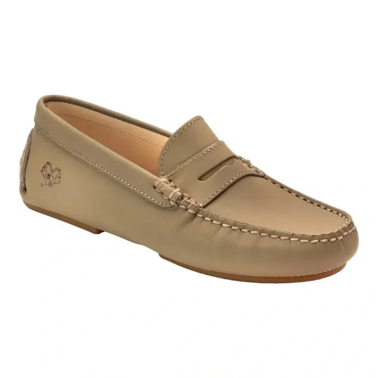 Taupe Sahara Leather Soft Loafer for Girl by London Kids - Girl's Soft Loafer in Taupe Sahara Leather