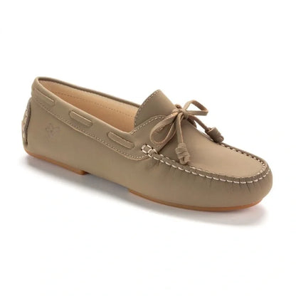 Taupe Sahara Leather Soft Loafer for Girl by London Kids - Taupe Sahara Leather Soft Loafer with tassle bow detail for girls from London Kids.