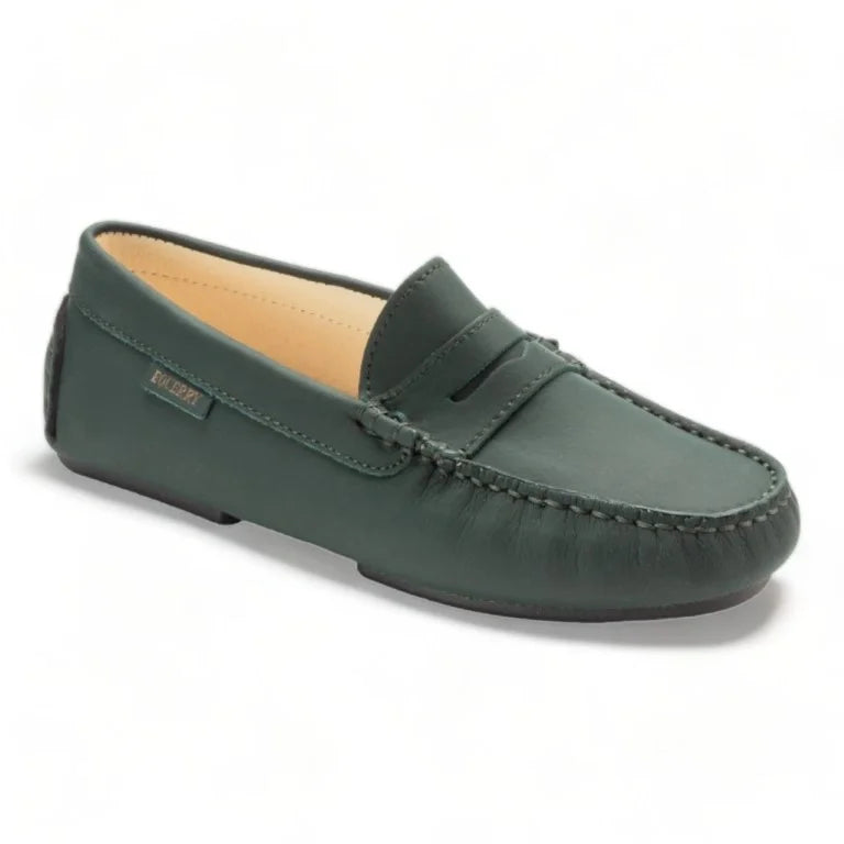 Green Sahara Leather Soft Loafer for Girl by London Kids - Classic Penny Moccasin Loafer