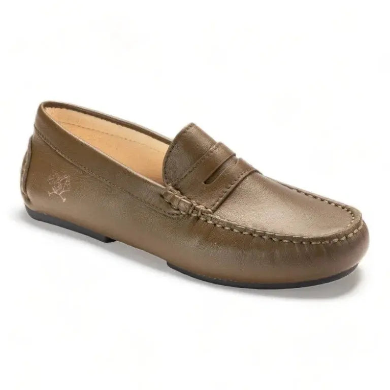 Soft leather taupe loafer for girls by London Kids