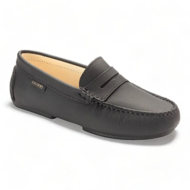 Black Sahara Leather Soft Loafer for Girl by London Kids - classic Penny Moccasin Loafer