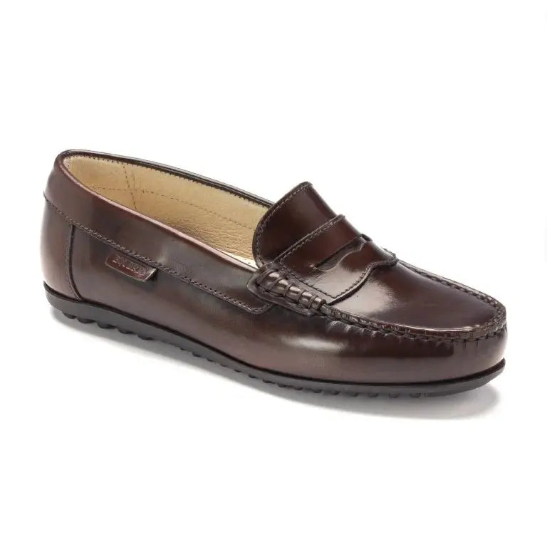 Brown polished leather soft loafer for girl by London Kids - BRSH