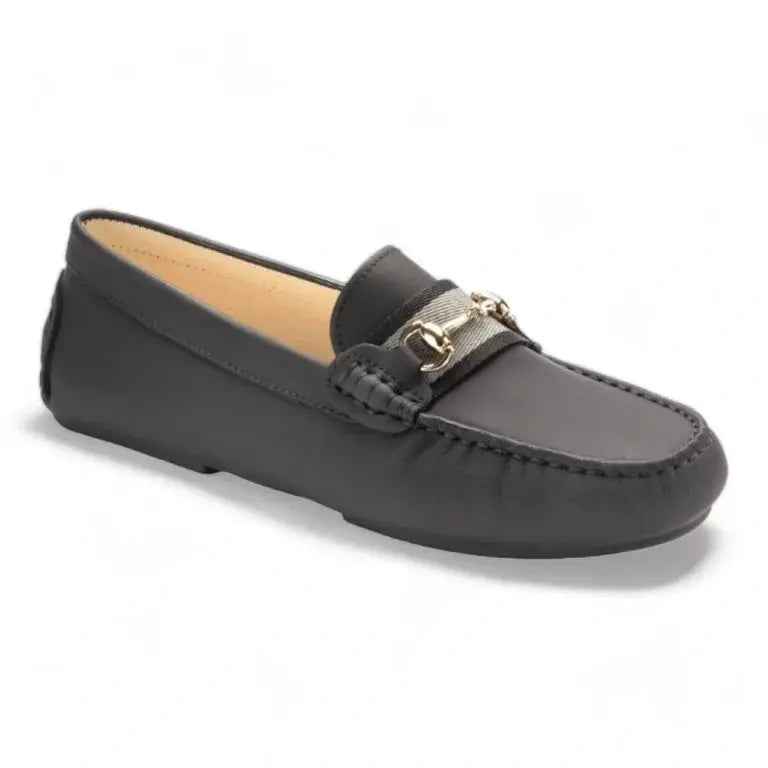 Black Sahara Leather Soft Loafer for Girl by London Kids - trendy and comfortable loafers for girls