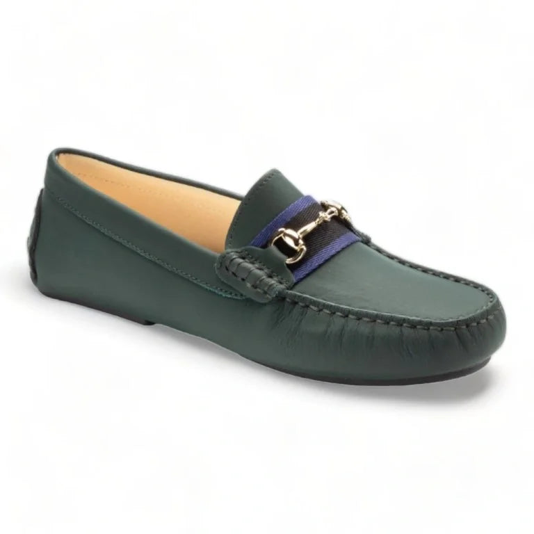 Green Sahara Leather Soft Loafer for Girl by London Kids - Green Sahara Leather Soft Loafer for Girl by London Kids, perfect for casual occasions.