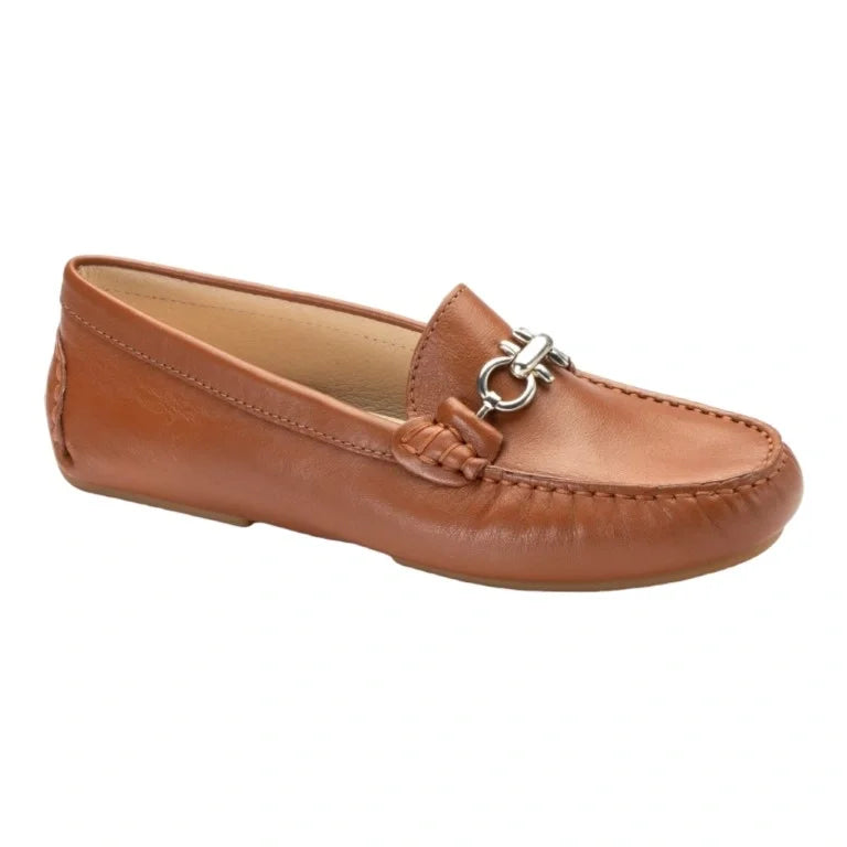 Tan soft leather soft loafer for girl by London Kids - casual mocassin with chain