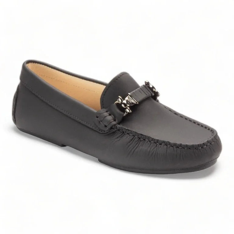 Stylish black Sahara leather soft loafer for girls, teens, and women by London Kids.