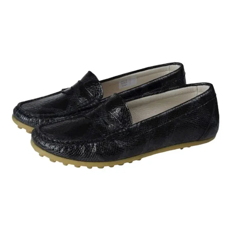 Stylish black croc leather soft loafer for girls by London Kids