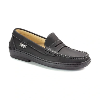 Black Sahara Leather Soft Loafer for Girl by London Kids - stylish and comfortable soft loafers crafted from premium Sahara leather.