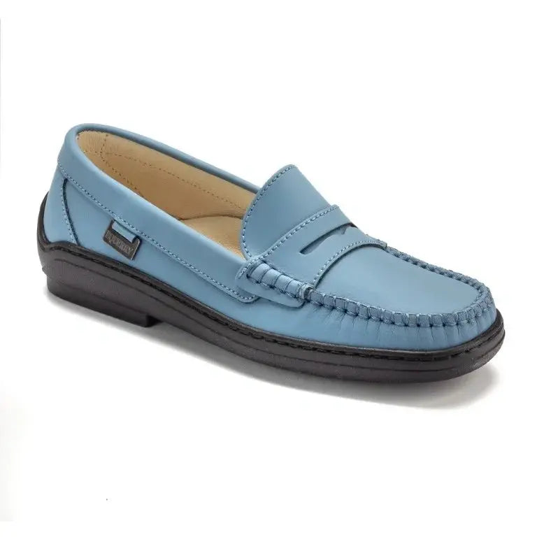 Blue Sahara Leather Soft Loafer for Girl by London Kids - Blue color, Sahara leather material, U-heel design - perfect for casual wear.