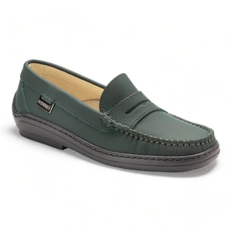 Green Sahara Leather Soft Loafer for Girl by London Kids - Cute and comfy loafers for girls in green Sahara leather.